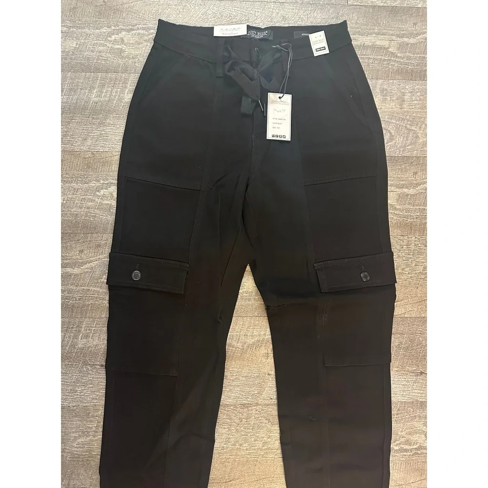 Judy‎ Blue Black Cargo Pants Women's Drawstring Waist Utility Pockets Trousers 7 - Picture 3 of 3